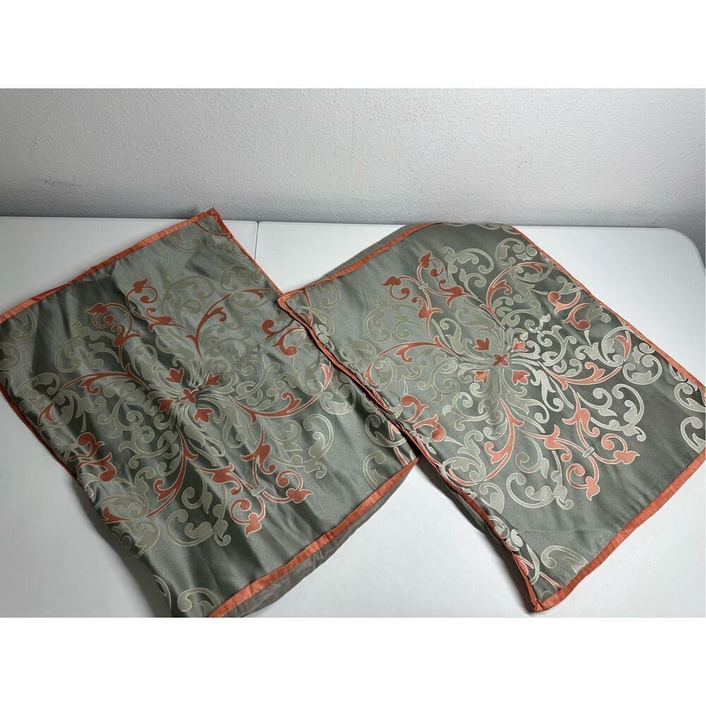 Set of 2 Shams Martha Stewart Damask Gray And Coral Standard Size